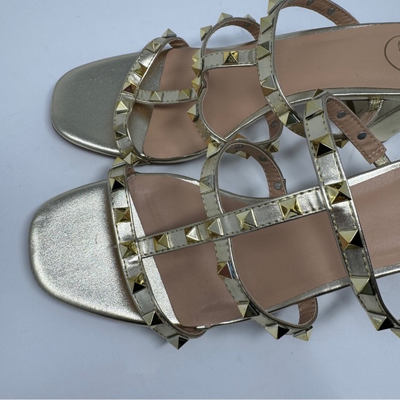 Gold Rockstud Mules with Block Heel - Picture 6 of 12